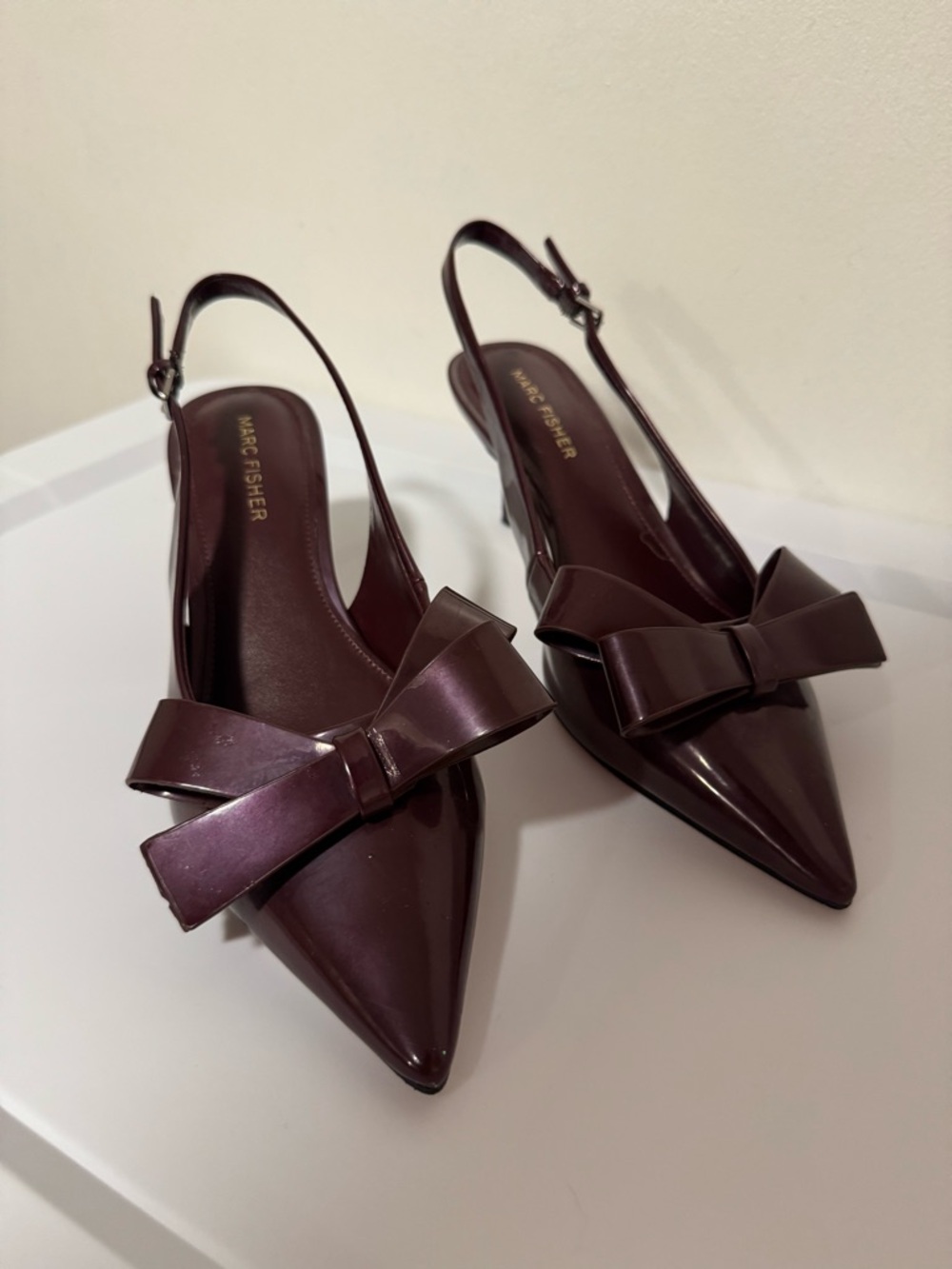 Marc Fisher Pointed Slingback Pumps with Bow in Burgundy